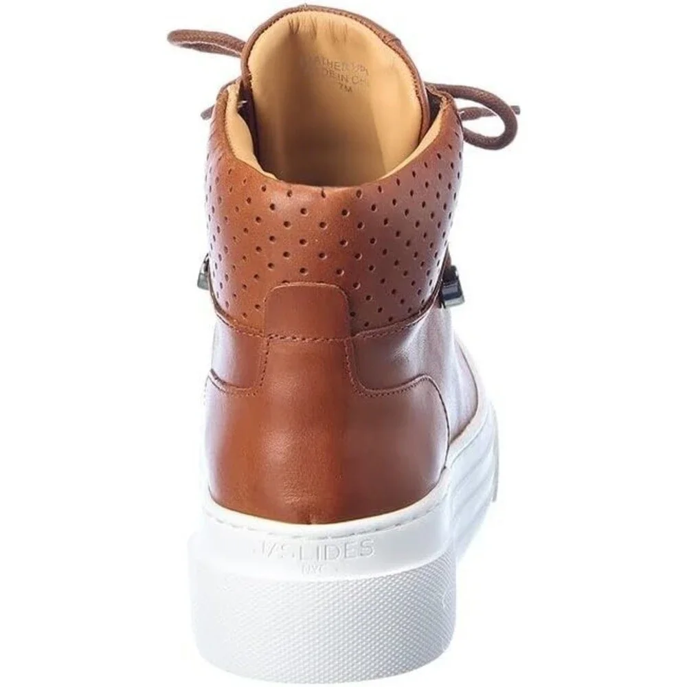 J/Slides Adele Boots Mens US 11 Brown Leather Lace-Up Ankle Platform JOBB1257